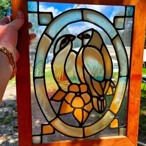 Vintage Resting Birds in The Tree - Stained Glass wood